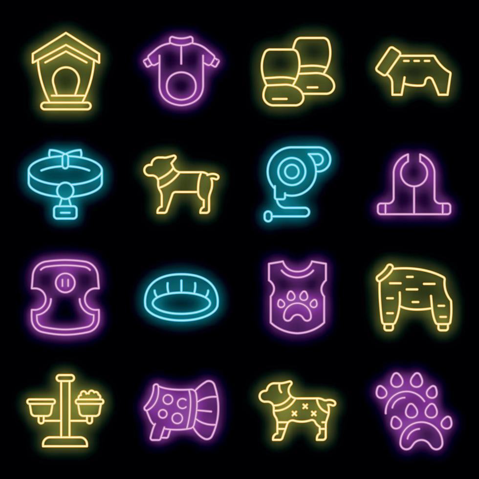 Dog clothes icons set vector neon