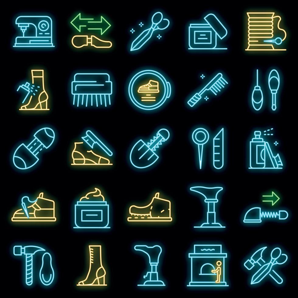 Shoe repair icons set vector neon