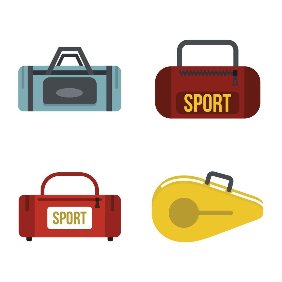 Sport bag icon set, flat style vector