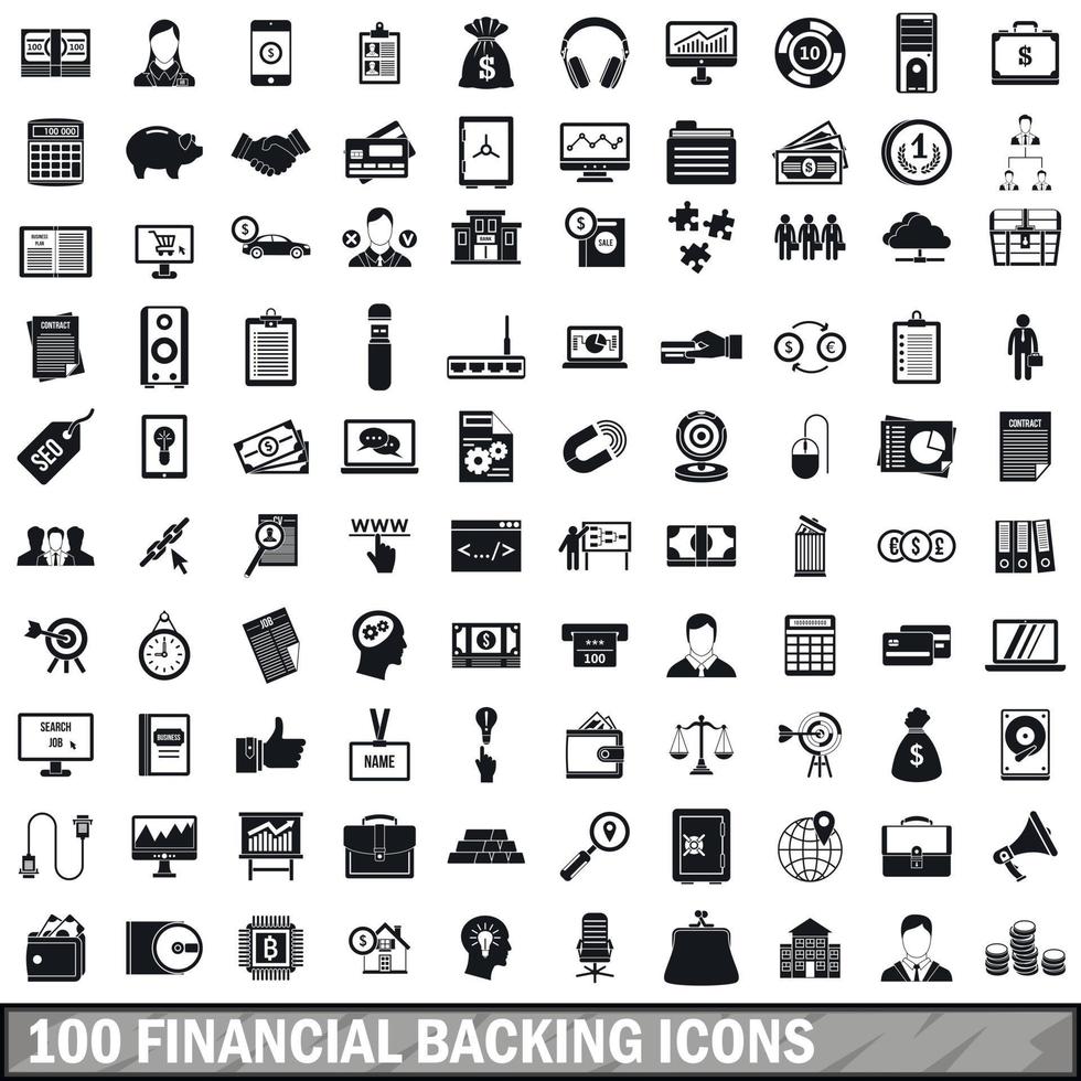 100 financial backing icons set, simple style vector
