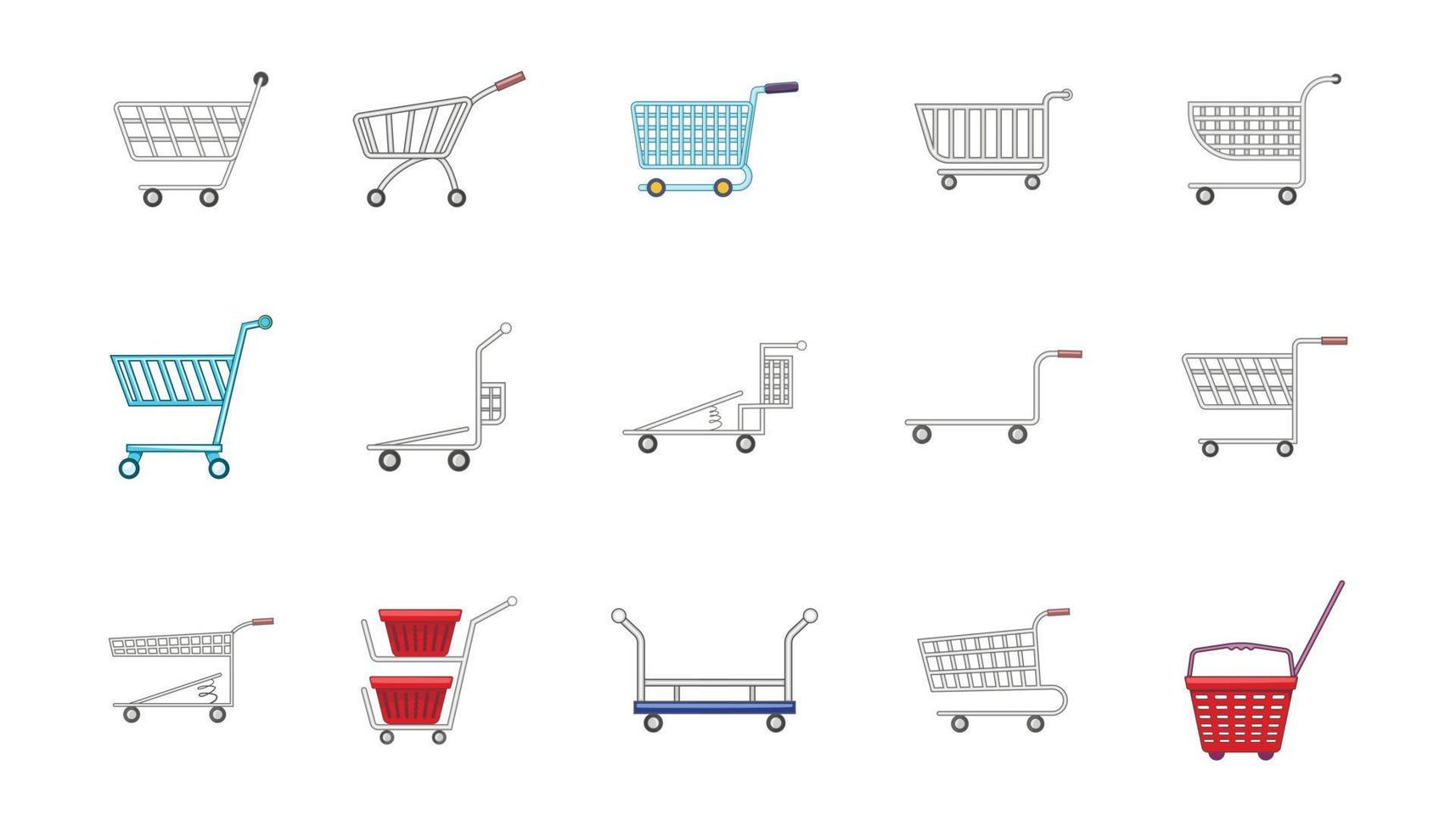 conjunto de iconos de carrito de compras, estilo de dibujos animados vector