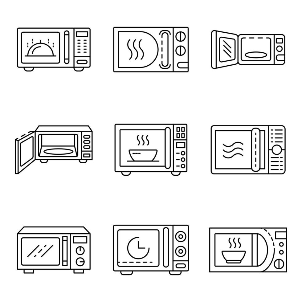 Microwave icons set, outline style vector