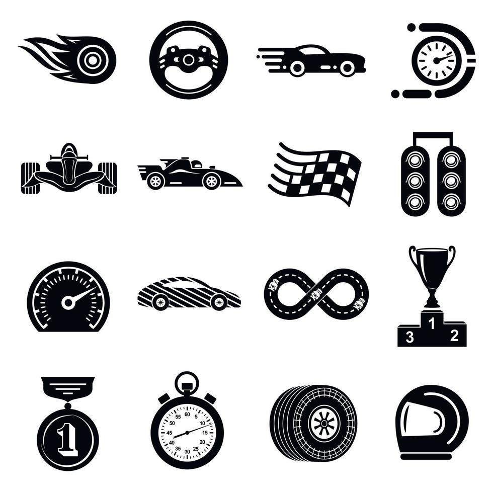 Car race icons set, simple style vector