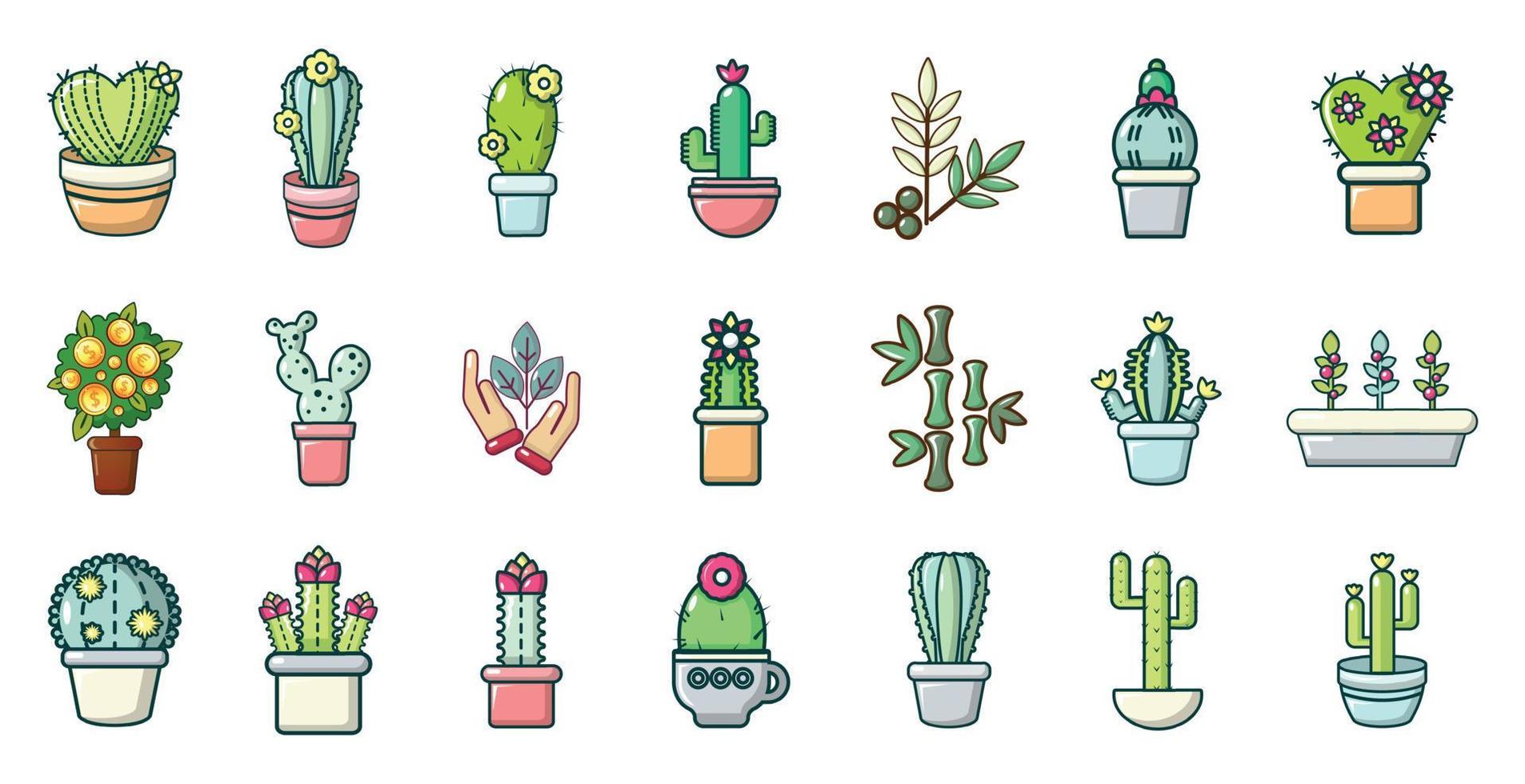 House plant icon set, cartoon style vector