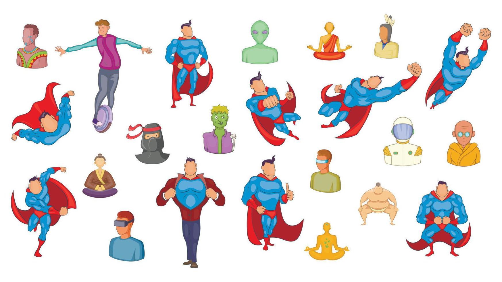 conjunto de iconos de superhéroes, estilo de dibujos animados vector