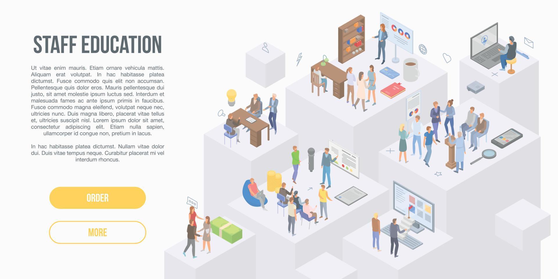 Staff education concept banner, isometric style vector