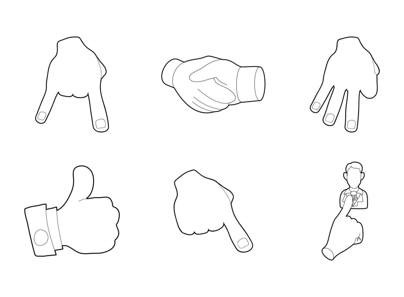 conjunto de iconos de signo de mano, estilo de contorno vector