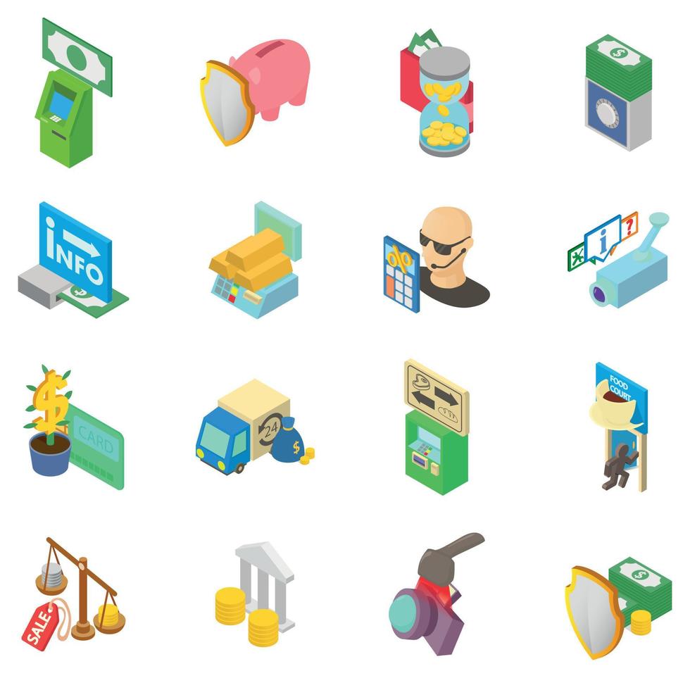 Money patronage icons set, isometric style vector