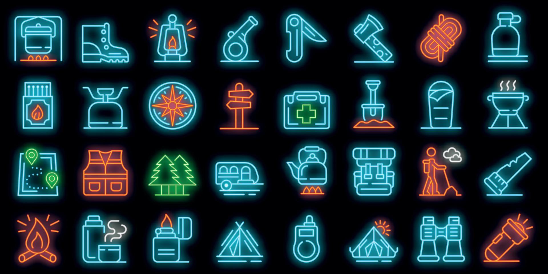 Survival icons set vector neon