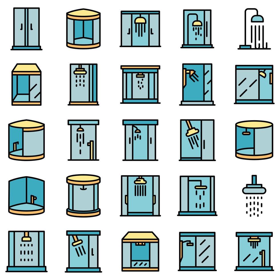 Shower stall icons set vector flat