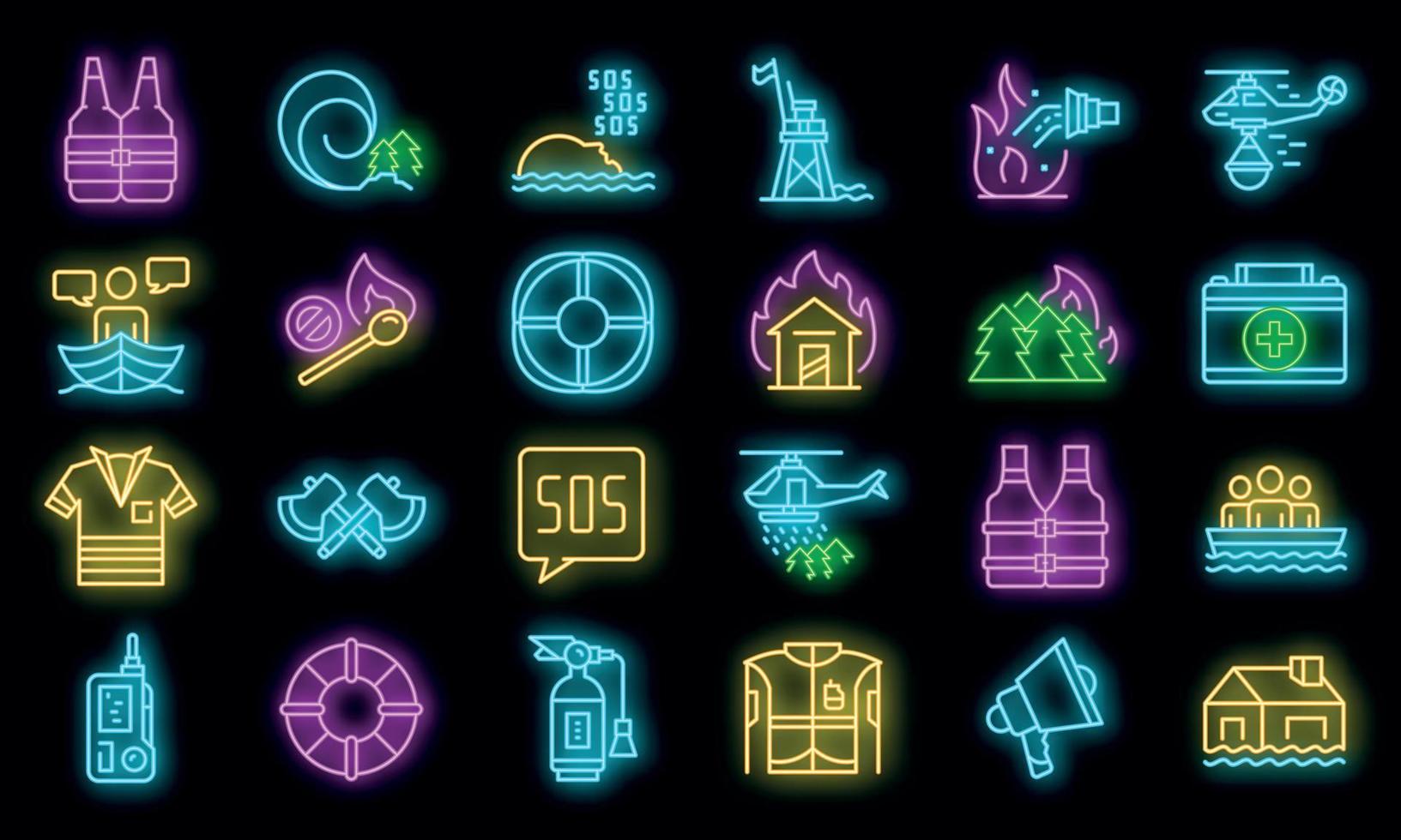 Rescuer icons set vector neon