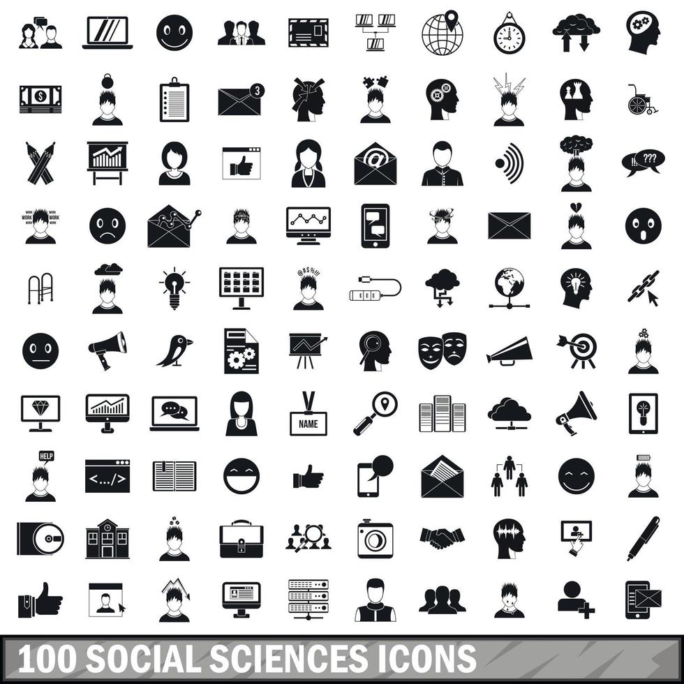 100 social sciences icons set, simple style vector