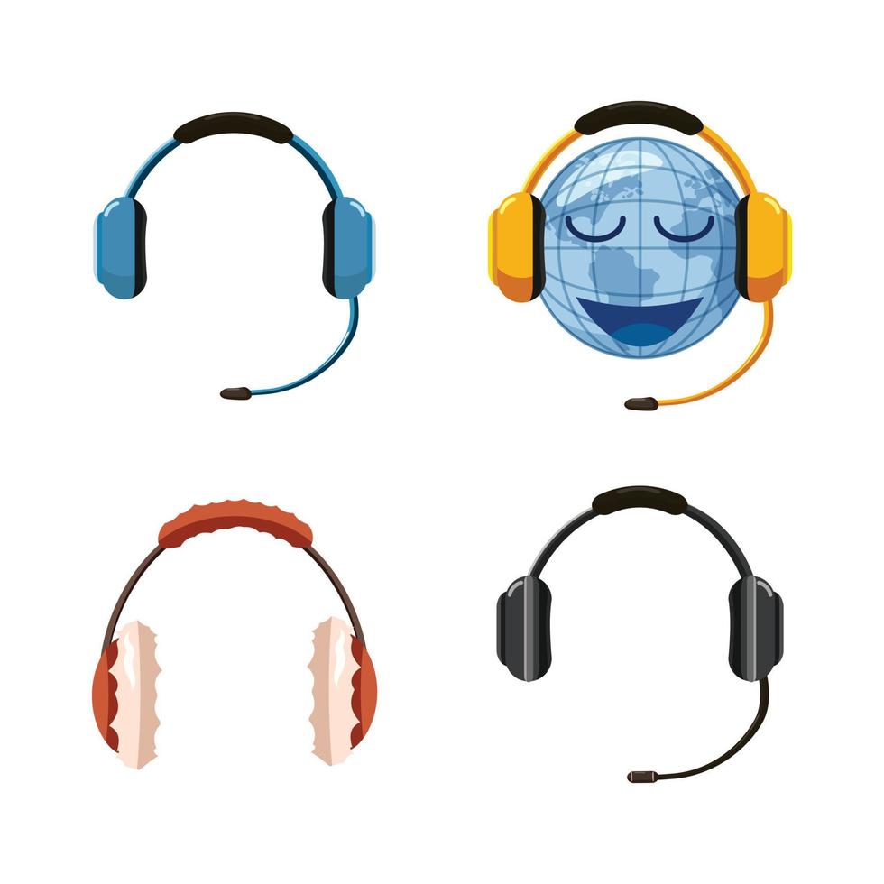 Headset icon set, cartoon style vector