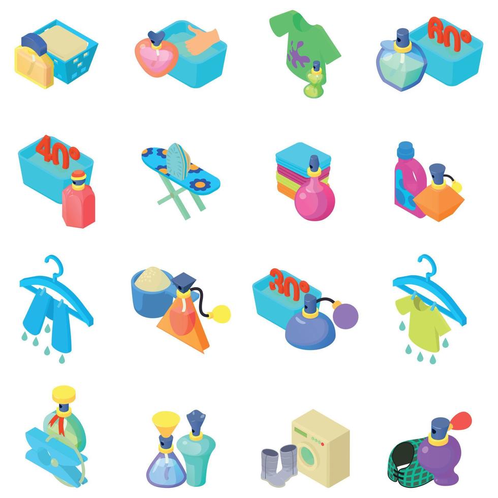 Laundry icons set, isometric style vector