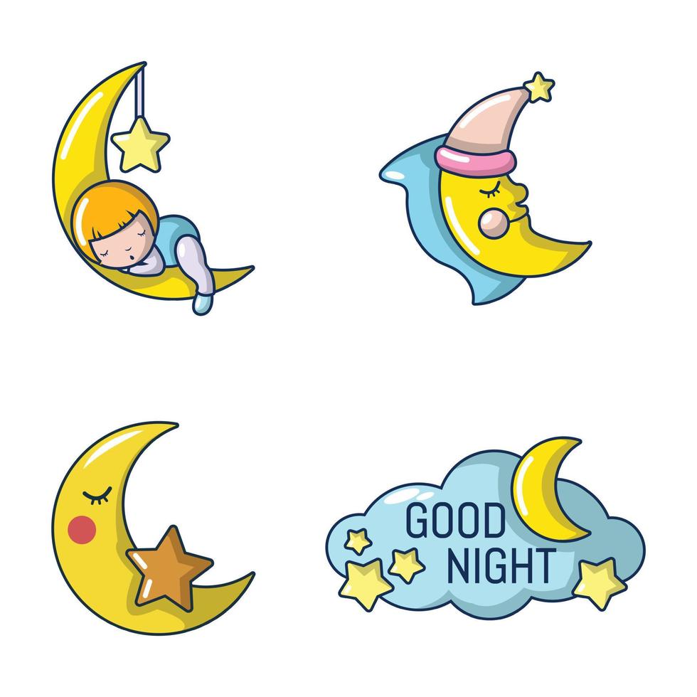 Moon icon set, cartoon style vector