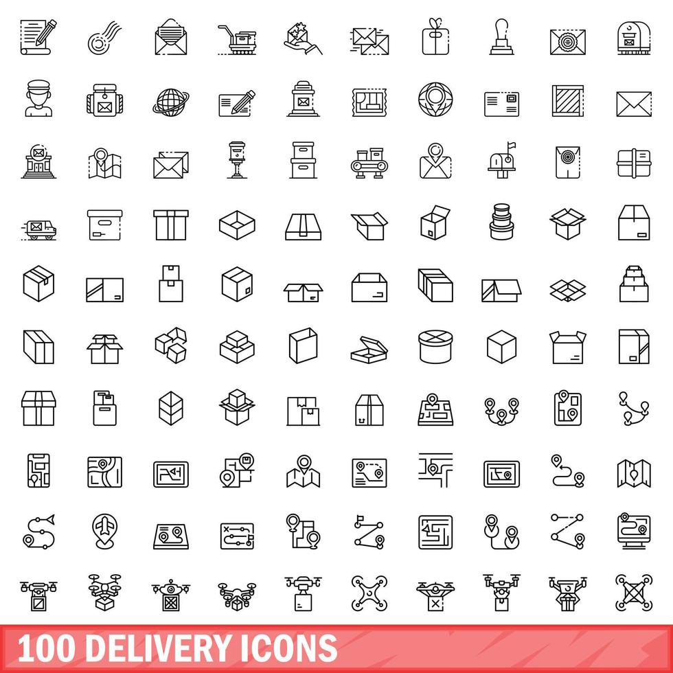 100 delivery icons set, outline style vector