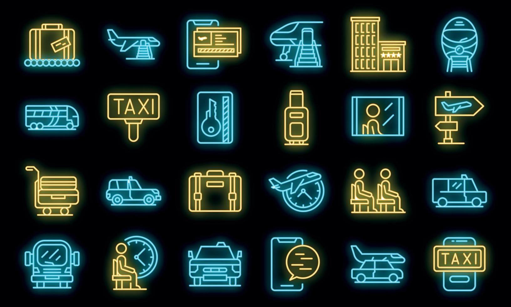 Airport transfer icons set vector neon