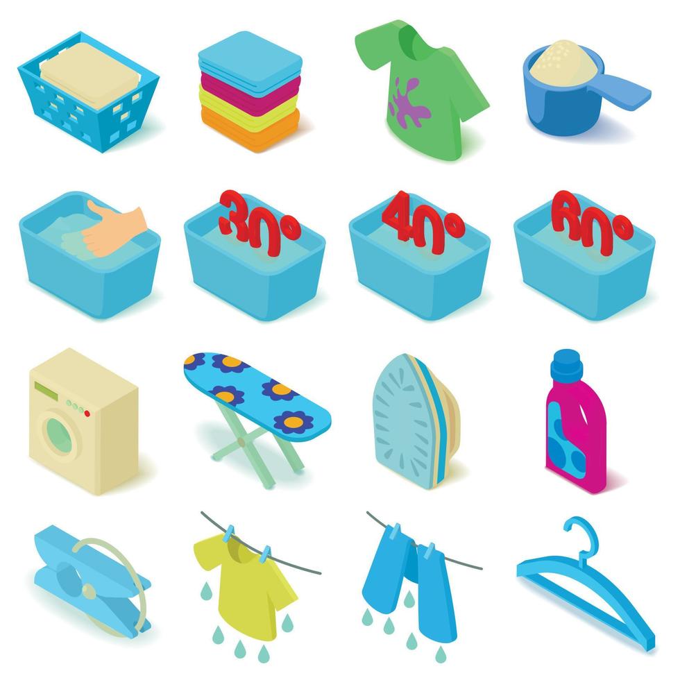 Laundry icons set, isometric style vector