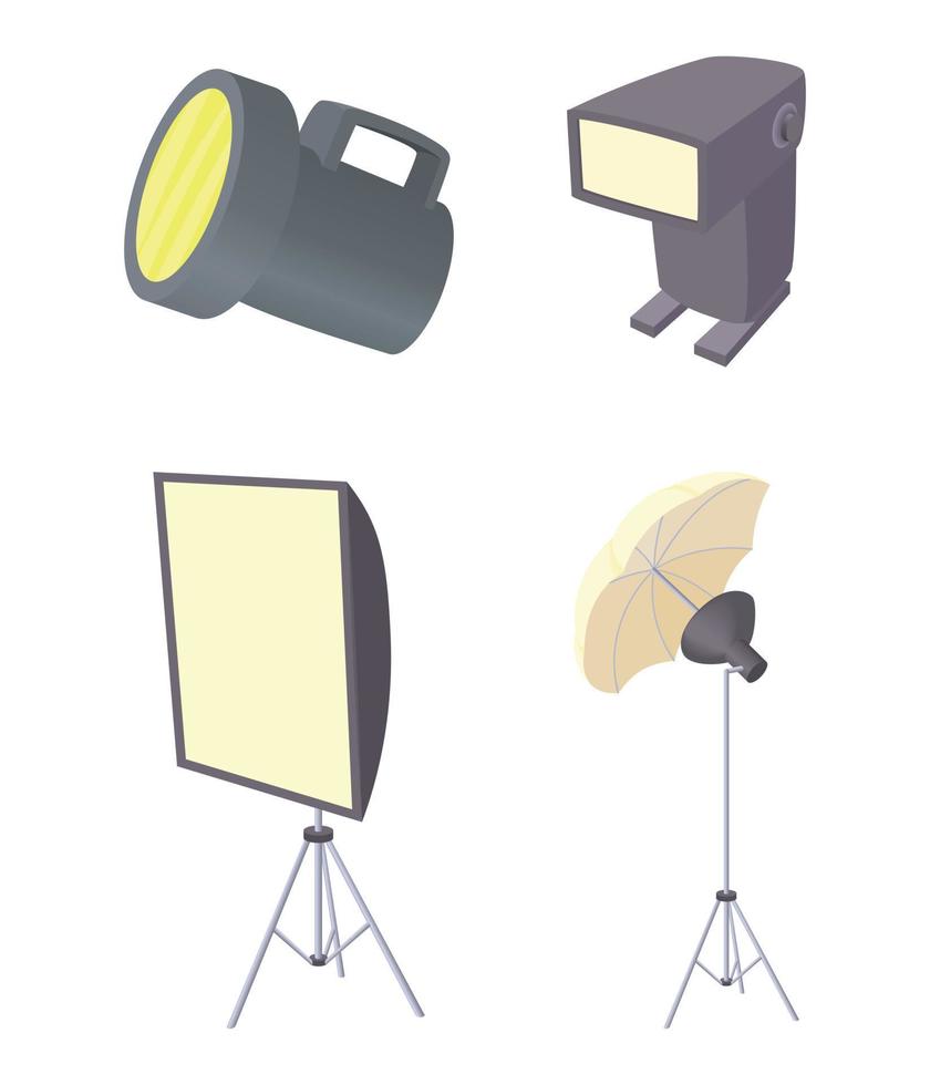 Flash light icon set, cartoon style vector