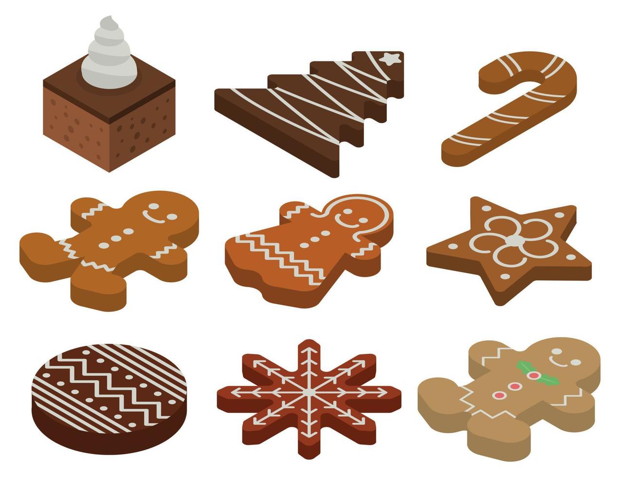 Gingerbread icons set, isometric style vector