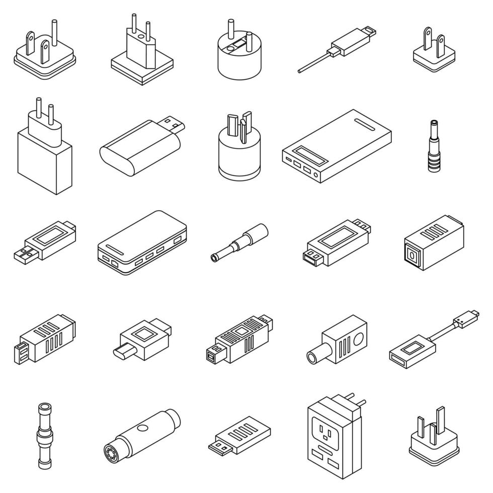 Adapter icons set vector outine