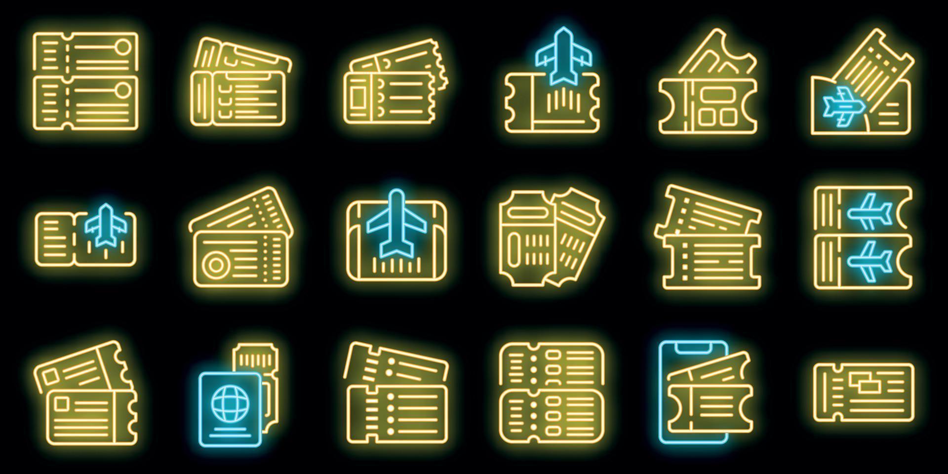 Airline tickets icons set vector neon