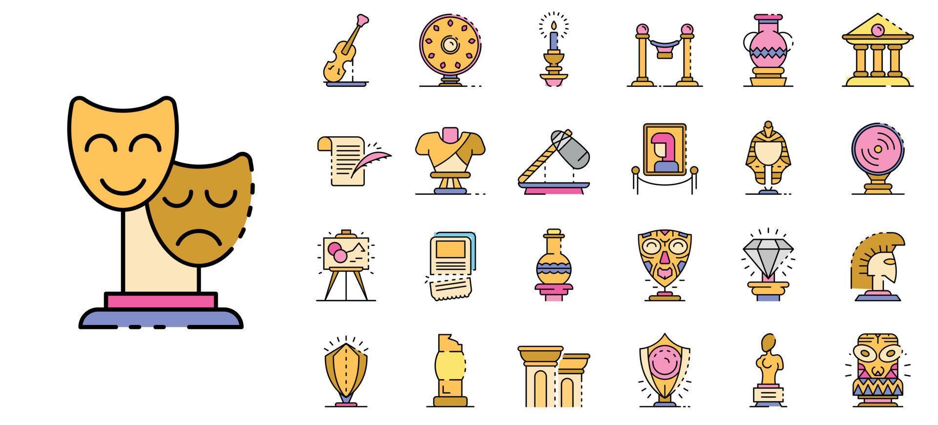 museo, iconos, conjunto, línea, color, vector