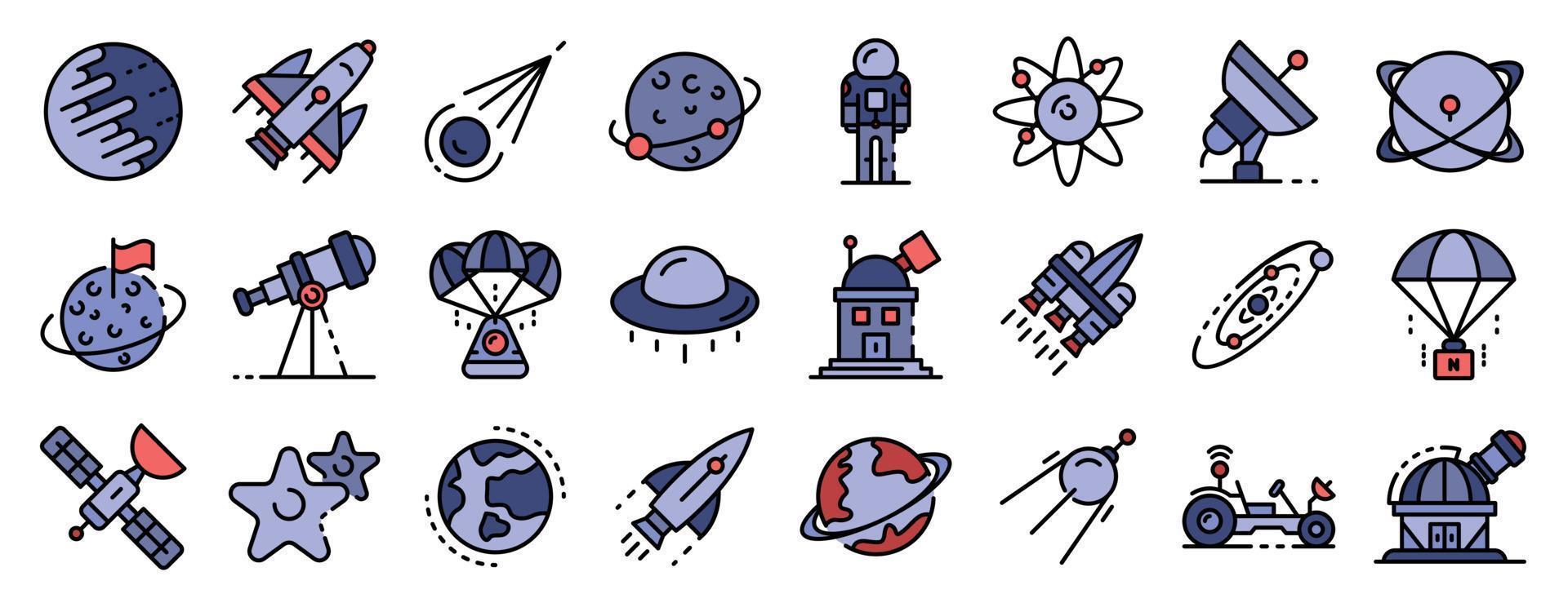 Space research technology icons set vector flat