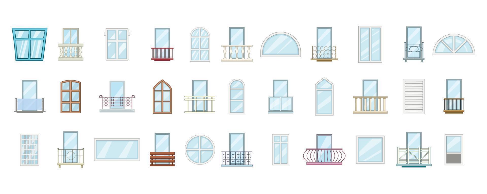 Window icon set, cartoon style vector