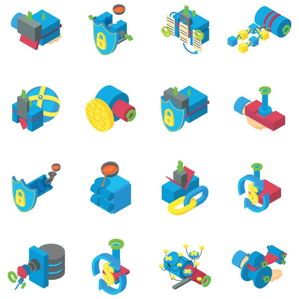 Cyber mining icons set, isometric style vector