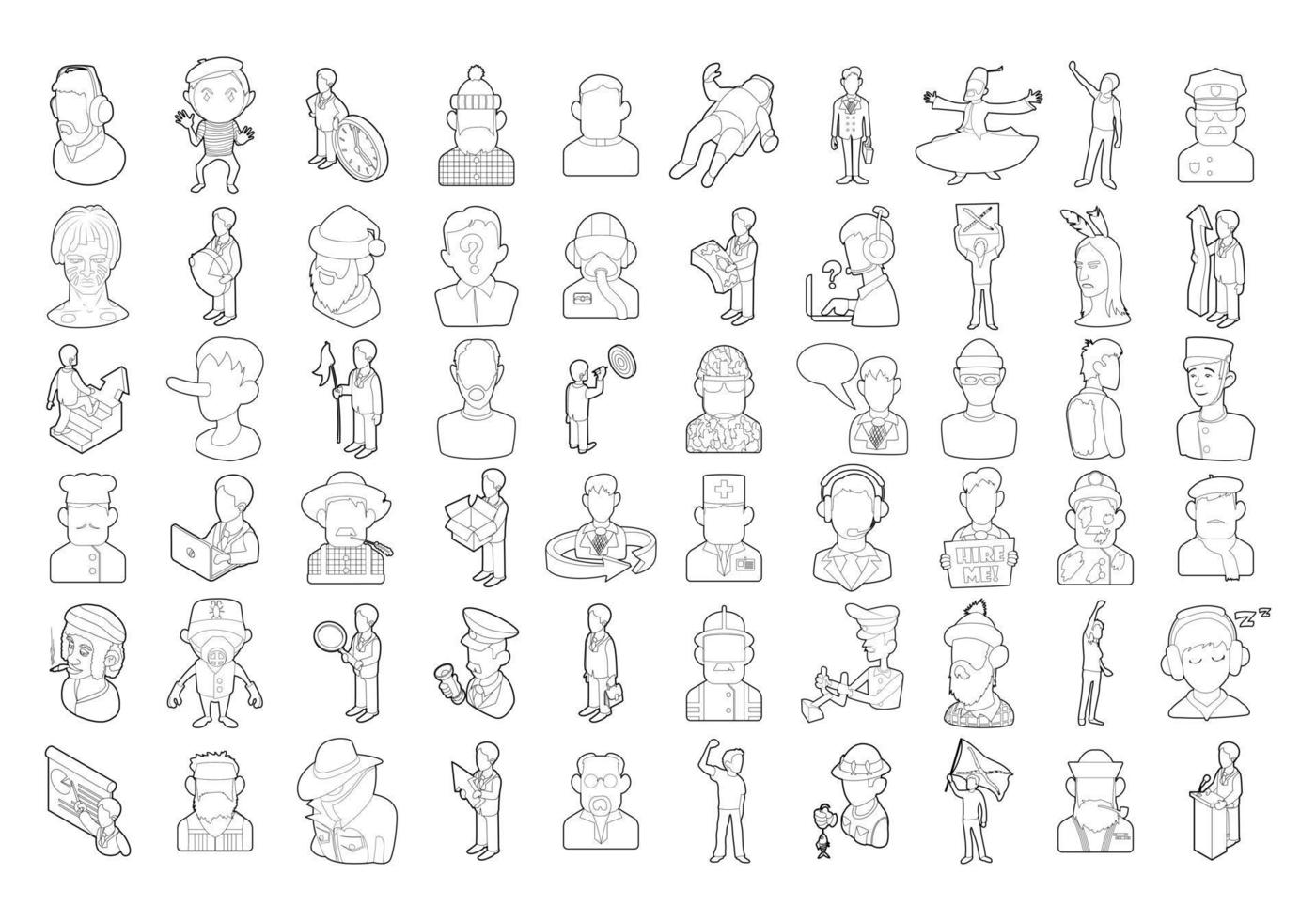 People icon set, outline style vector