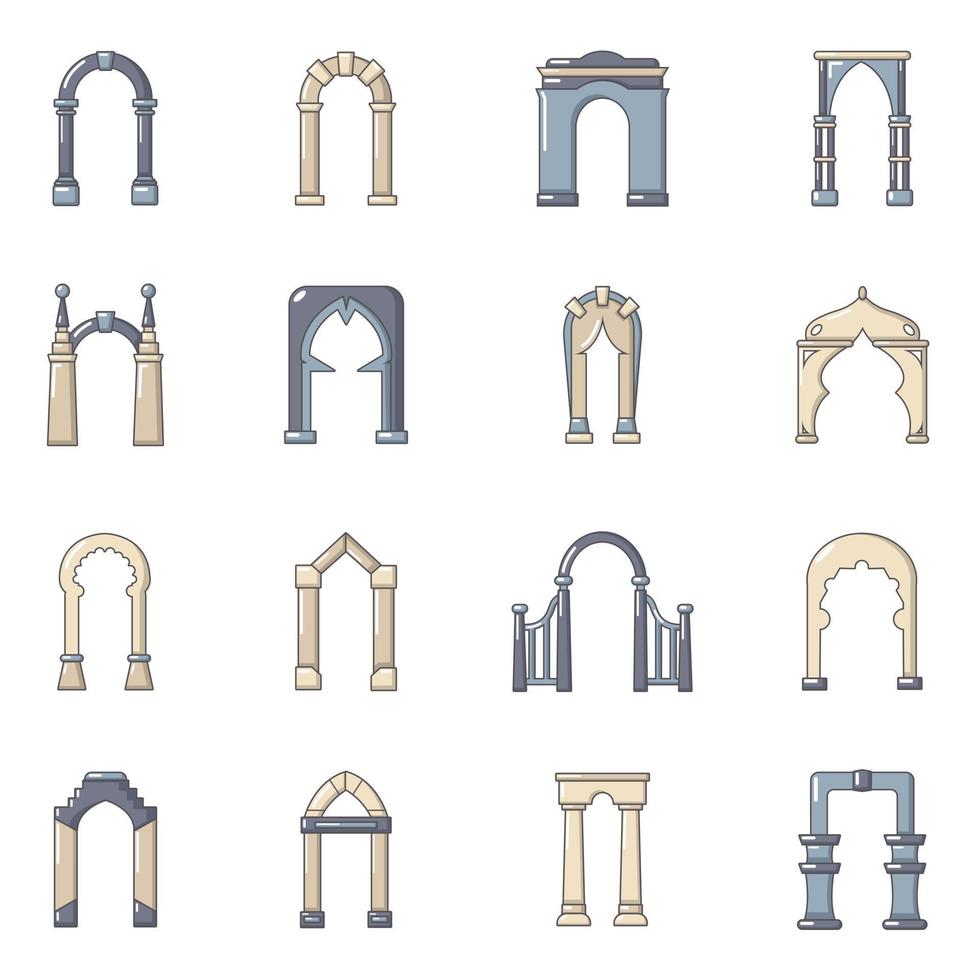 Conjunto de iconos de tipos de arco, estilo de dibujos animados vector