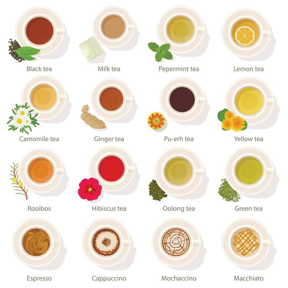 Cup drink top view icons set, cartoon style vector