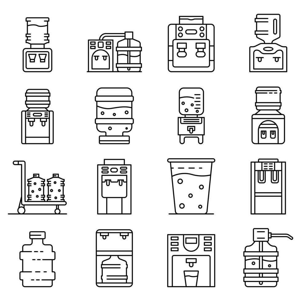 Cooler water icons set, outline style vector