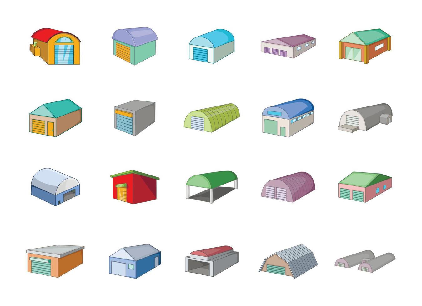 Warehouse icon set, cartoon style vector