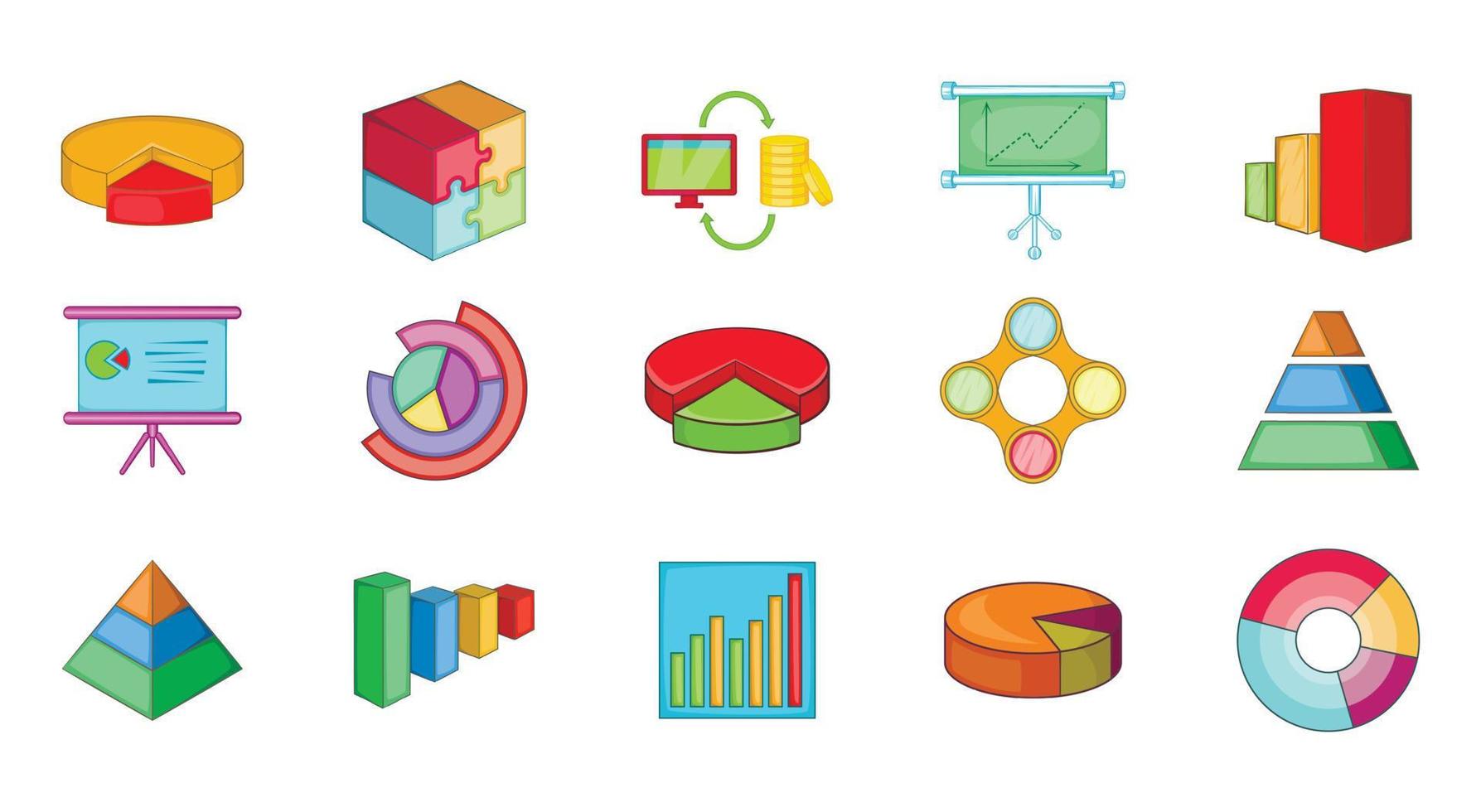 Diagram icon set, cartoon style vector