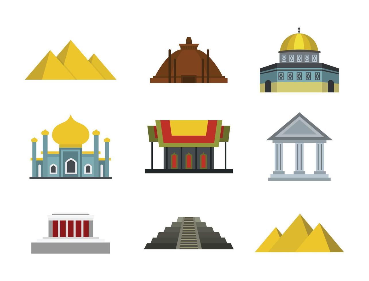 Temple icon set, flat style vector