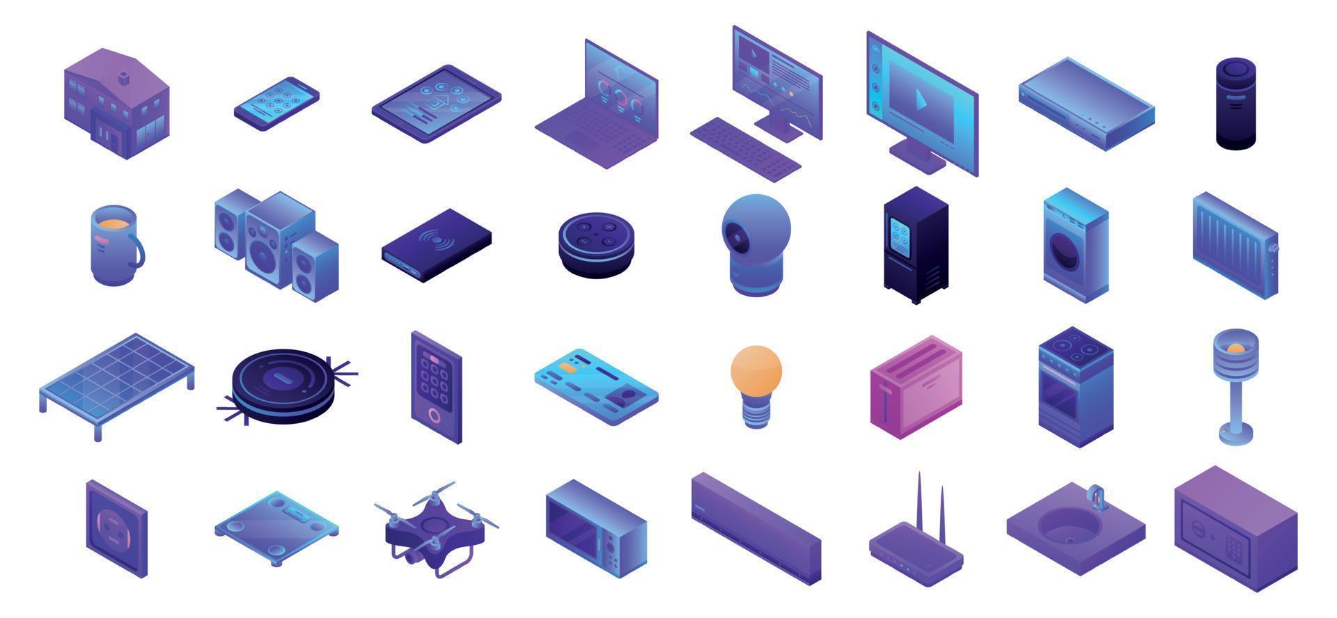 Smart home icons set, isometric style vector