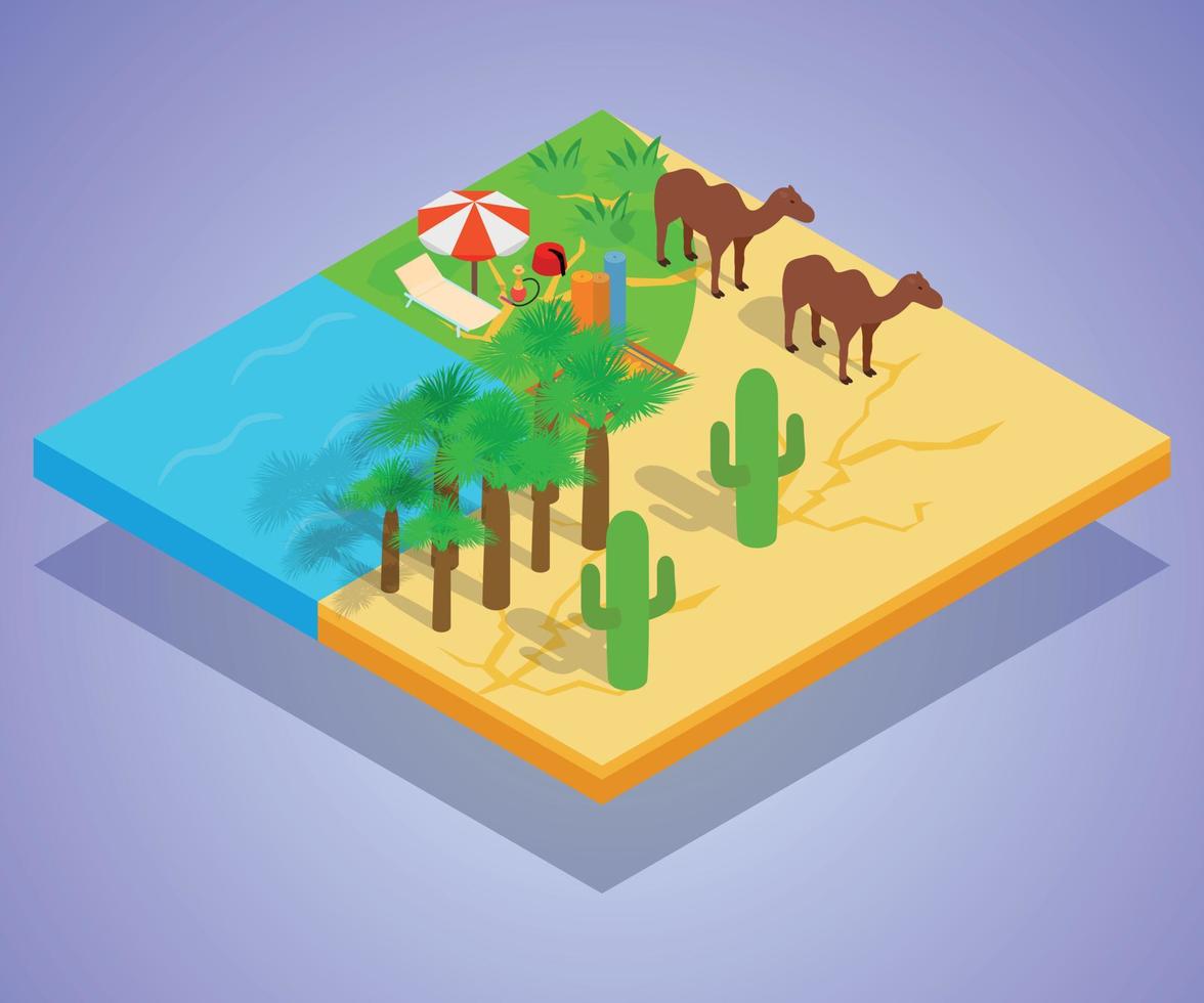 Oasis concept banner, isometric style vector