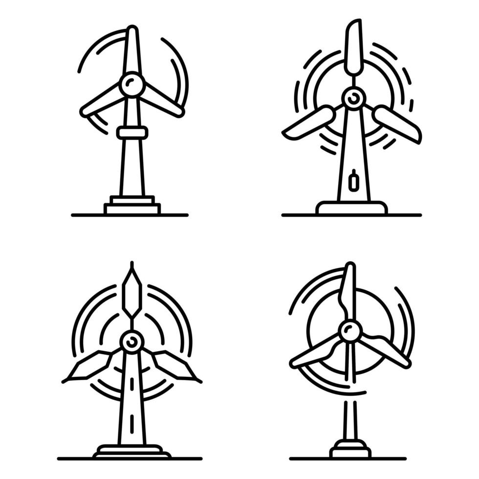 Wind turbine icons set, outline style vector