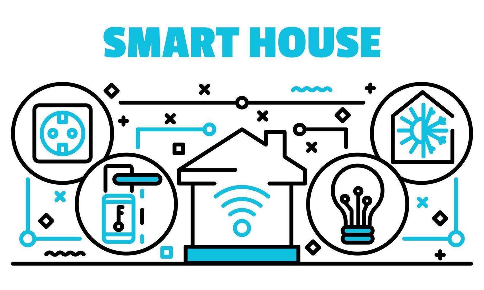 Smart house banner, outline style vector