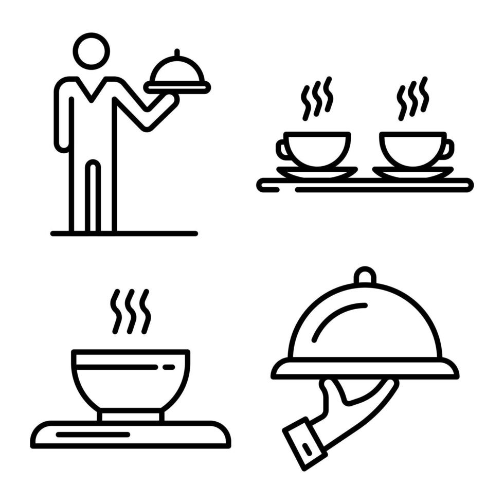 Waiter icons set, outline style vector