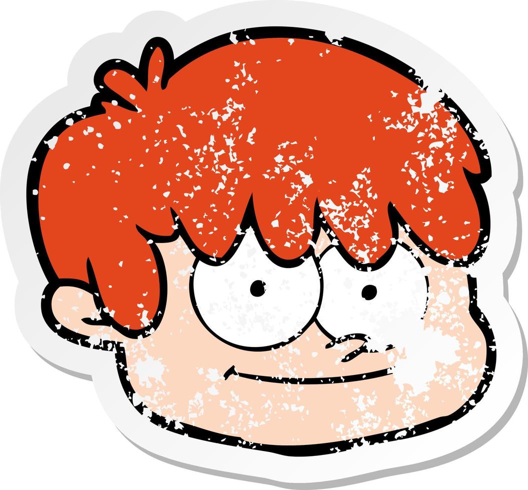 distressed sticker of a cartoon male face vector