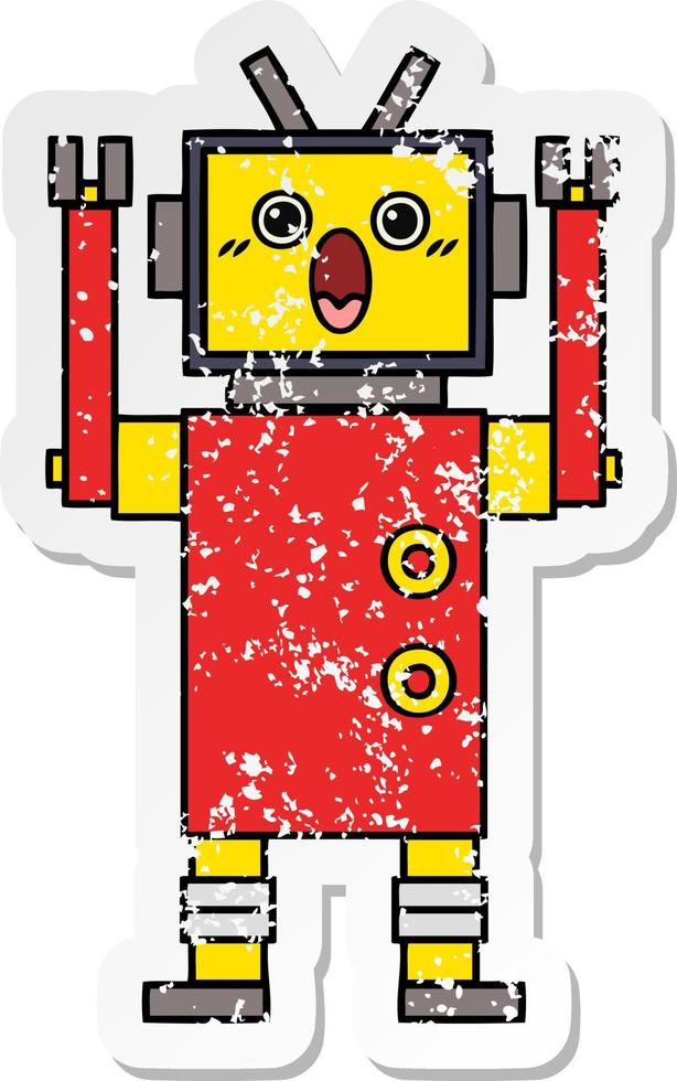 distressed sticker of a cute cartoon robot vector