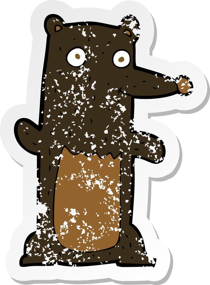 pegatina retro angustiada de un oso negro de dibujos animados vector