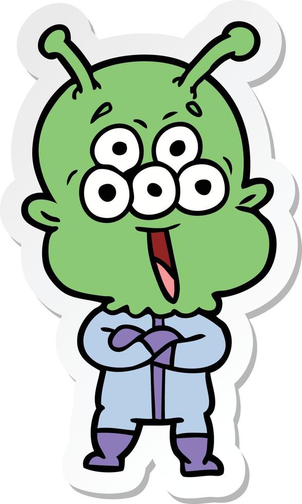 sticker of a happy cartoon alien vector