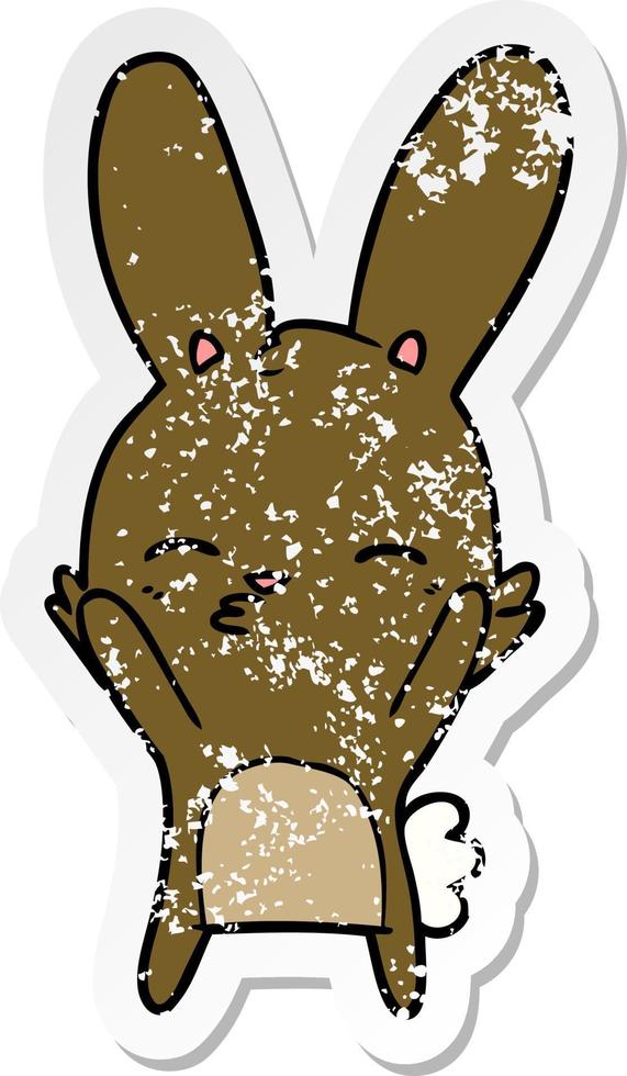 distressed sticker of a curious bunny cartoon vector
