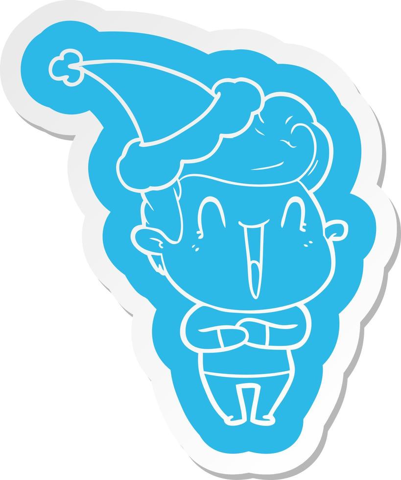 excited man cartoon  sticker of a wearing santa hat vector