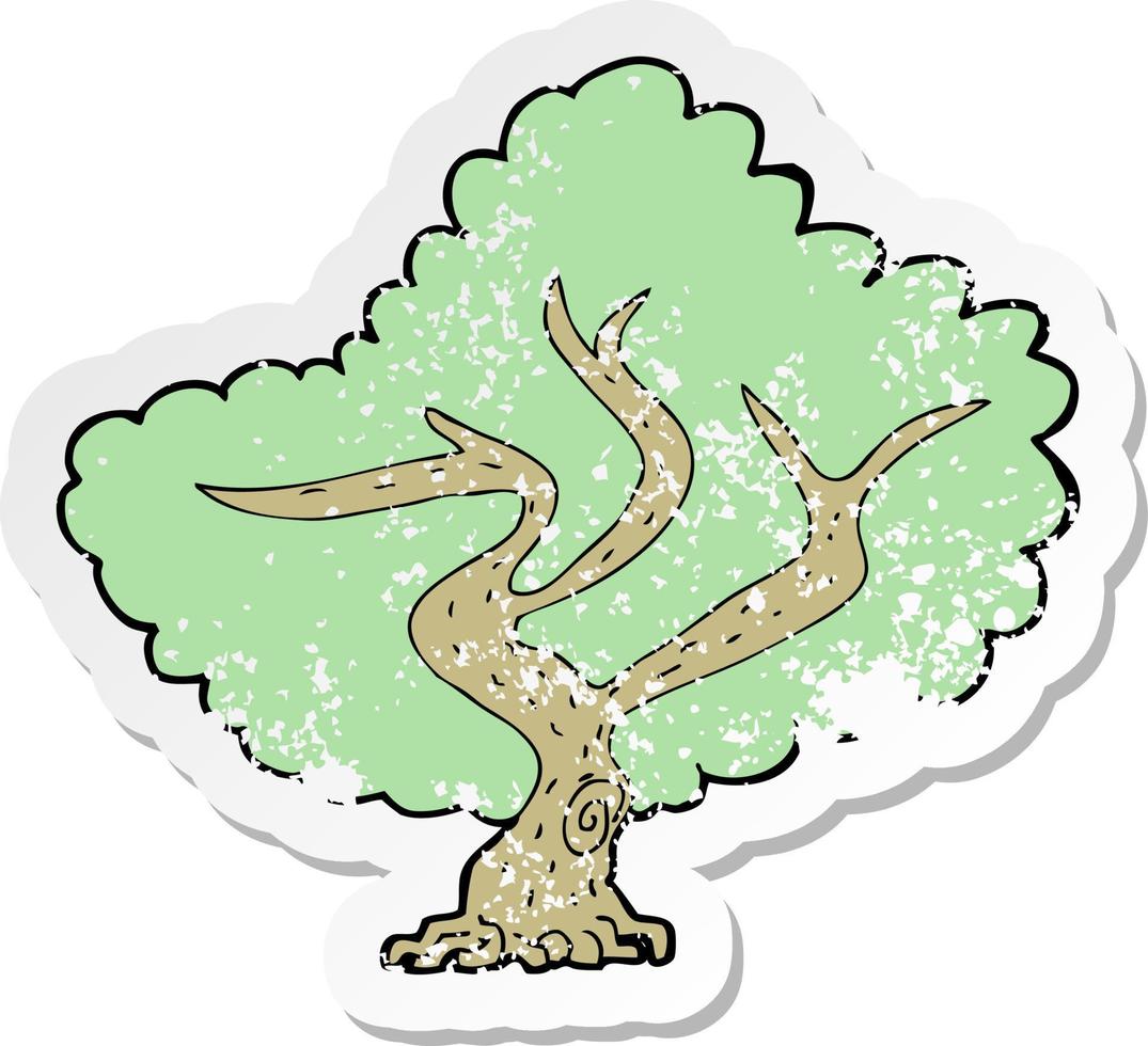 pegatina retro angustiada de un árbol de dibujos animados vector