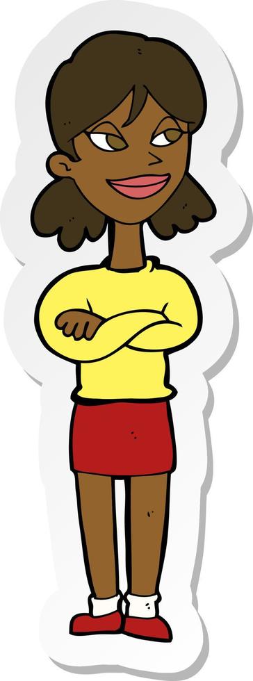 sticker of a cartoon smug woman vector